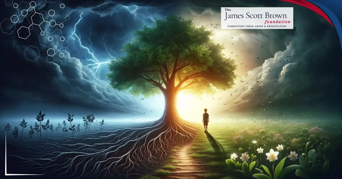 A person in a tree day and night Building-Resilience-in-Abuse-Survivors-James-Scott-Brown-Foundation-DC-NGO